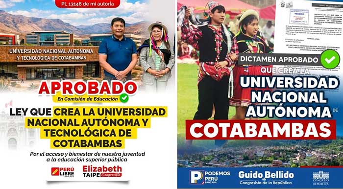 Congresistas populistas engañan a pobladores con cuento de la creación de universidad propia en Cotabambas